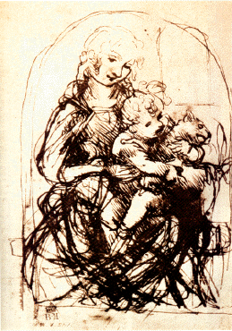 La vierge, l'Enfant Jesus et un chat