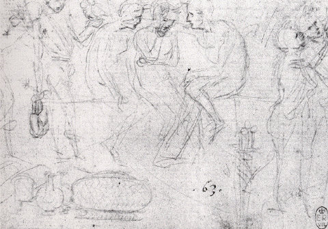 Etude de "figures assises et debout portant des mets"